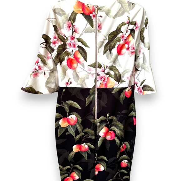 Ted Baker Areea Peach Blossom Ruffle Sheath Dress US 14 (TB 6) - Picture 3 of 9